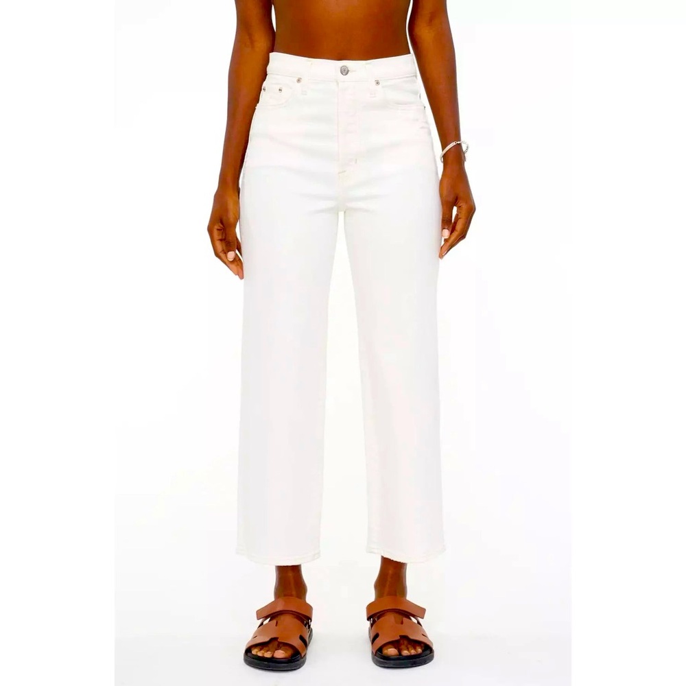 Pistola Cassie Crop Denim Jeans High Rise straight Leg in Cream